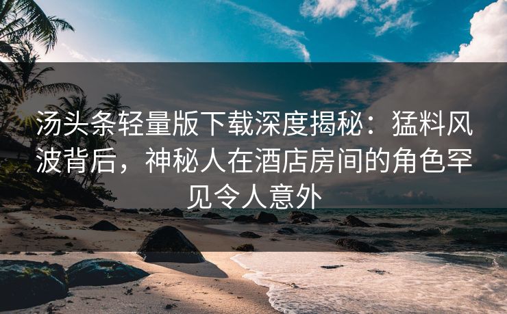 汤头条轻量版下载深度揭秘：猛料风波背后，神秘人在酒店房间的角色罕见令人意外