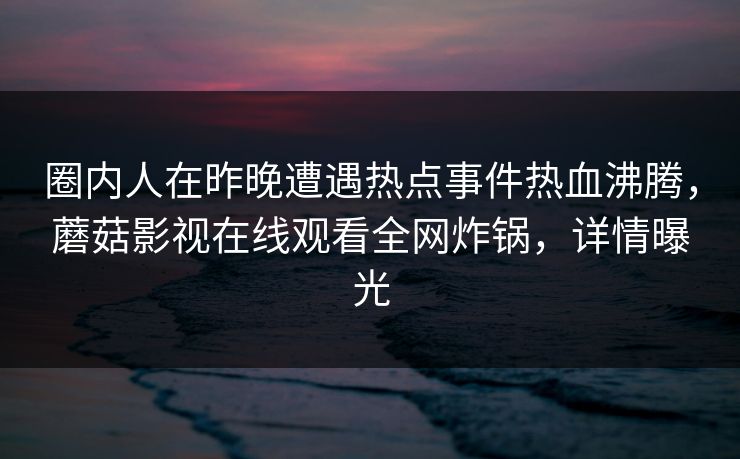 圈内人在昨晚遭遇热点事件热血沸腾，蘑菇影视在线观看全网炸锅，详情曝光