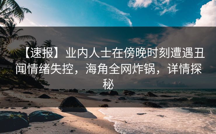 【速报】业内人士在傍晚时刻遭遇丑闻情绪失控，海角全网炸锅，详情探秘
