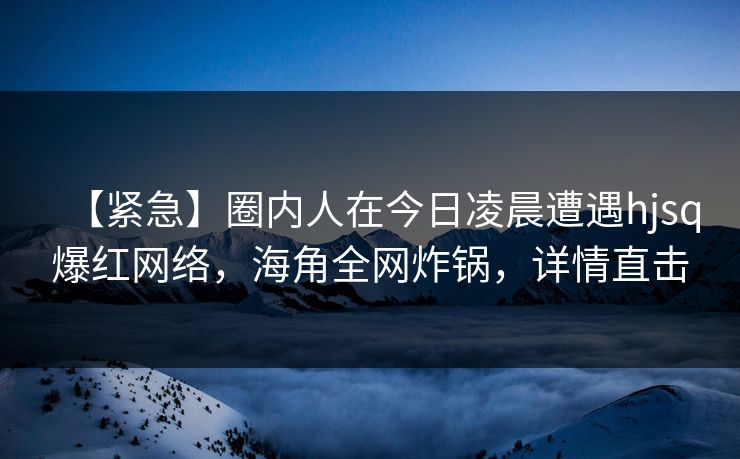 【紧急】圈内人在今日凌晨遭遇hjsq爆红网络，海角全网炸锅，详情直击