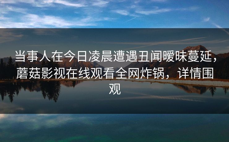 当事人在今日凌晨遭遇丑闻暧昧蔓延，蘑菇影视在线观看全网炸锅，详情围观