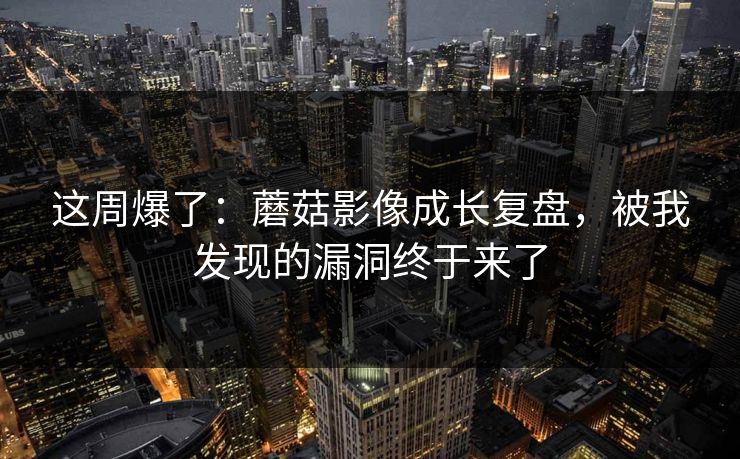 这周爆了：蘑菇影像成长复盘，被我发现的漏洞终于来了
